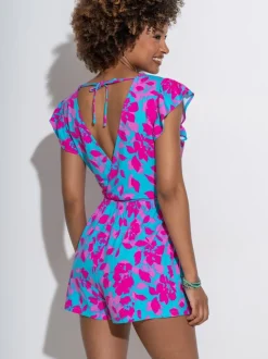 Blauw - Pour Moi Frill Stretch Jersey Beach Playsuit