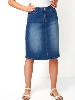 Blauw - Roman A-Line Knee Length Denim Skirt