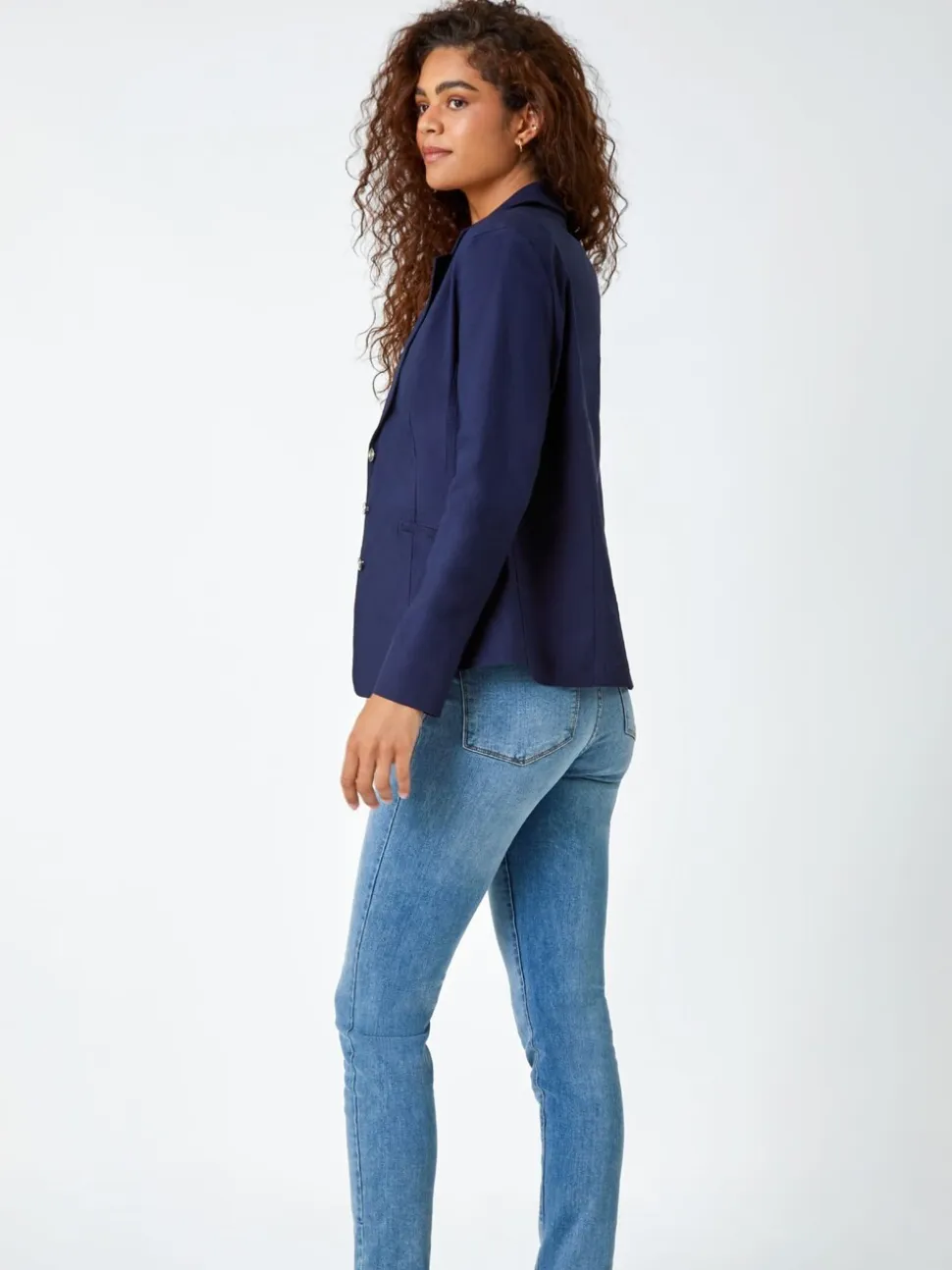 Blauw - Roman blazer met stretch en knopendetail