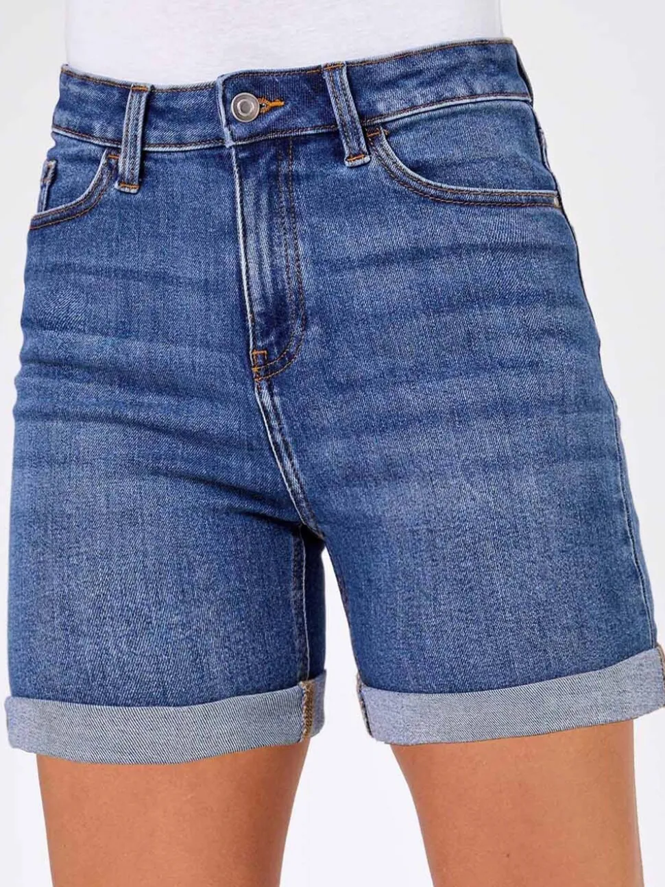 Blauw - Roman Denim mom short met stretchy
