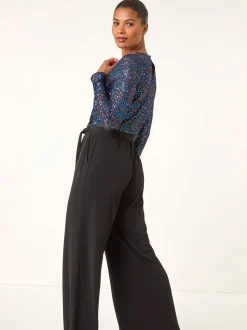 Blauw - Roman Pailletten wikkel V-hals stretchy Jumpsuit