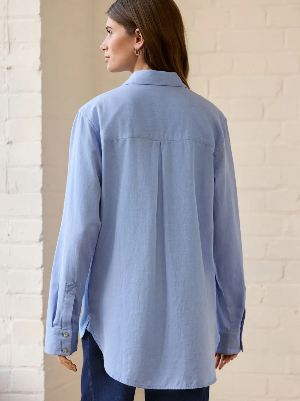 Blauw - Ruimvallend 100% katoenen button-down casual overhemd met lange mouwen