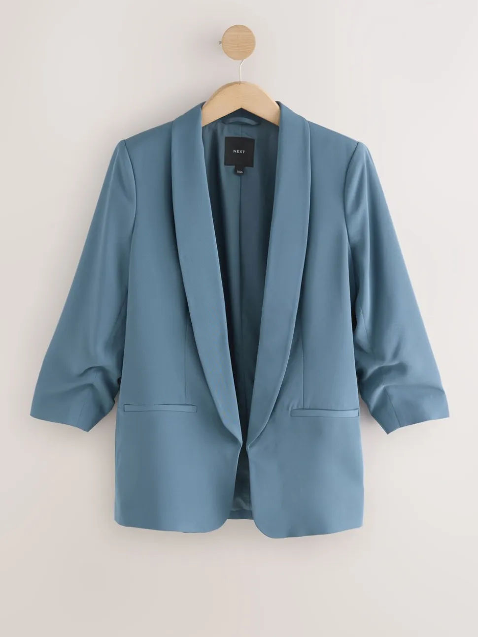 Blauw - Ruimvallend blazer met gerimpelde mouwen