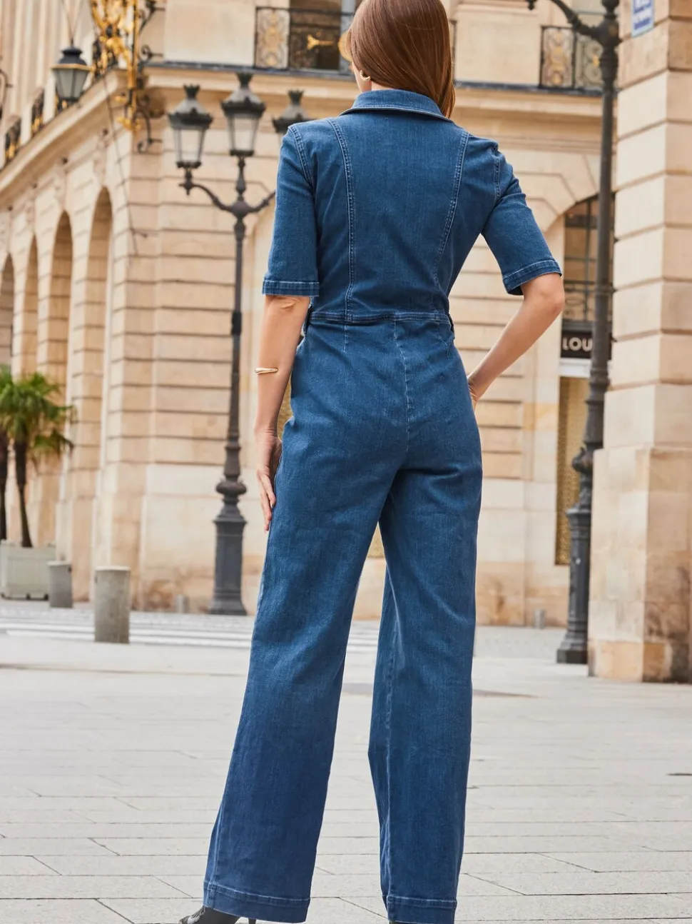Blauw - Sosandar jumpsuit met rits en wijde pijpen