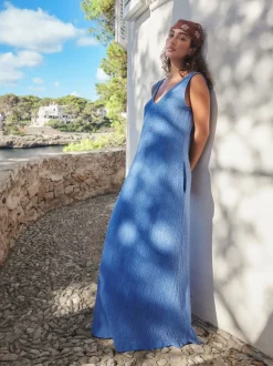 Blauw - Textured Jersey Slip Dress