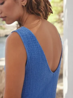 Blauw - Textured Jersey Slip Dress
