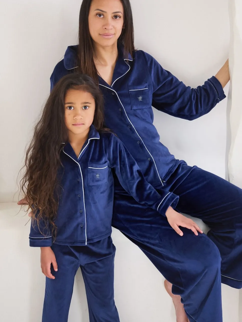 Blauw - The Little Tailor luxe kerstpyjama van zacht aanvoelend velours