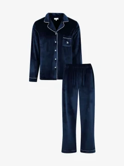 Blauw - The Little Tailor luxe kerstpyjama van zacht aanvoelend velours