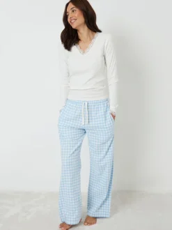 Blauw - Threadbare - Katoenen pyjama met lange mouwen