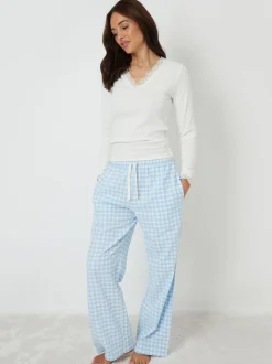 Blauw - Threadbare - Katoenen pyjama met lange mouwen