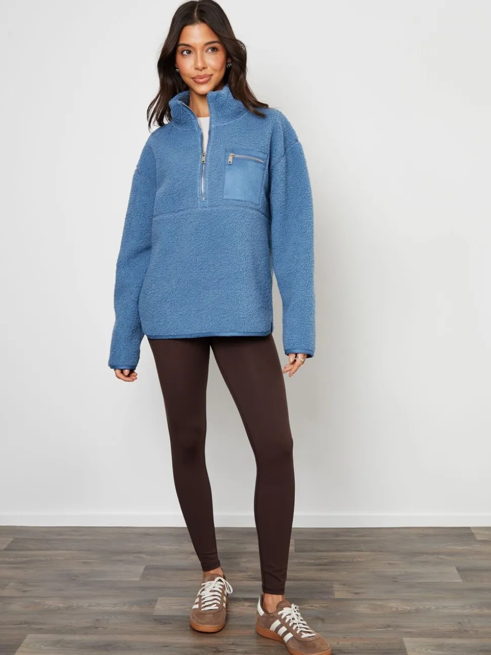 Blauw - Threadbare borgfleece met korte rits