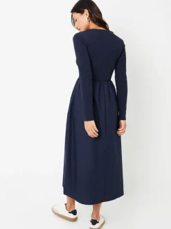 Blauw - Threadbare geribbelde jersey 2-in-1 midi-jurk met poplin rok