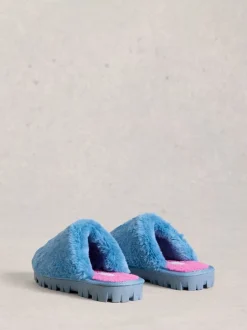 Blauw - White Stuff - Pantoffelmuiltjes met imitatiebont