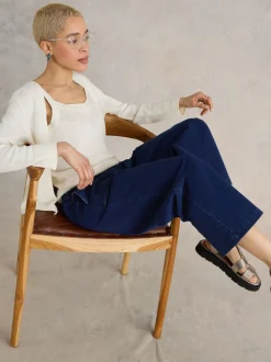 Blauw - White Stuff halfange Belle broek met wijde pijpen