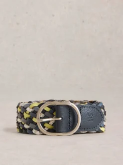 Blauw - White Stuff Leather Weave Belt