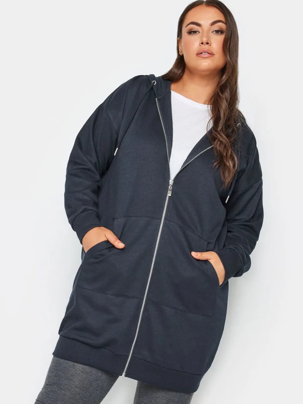 Blauw - Yours - Curve - Lange hoody met rits