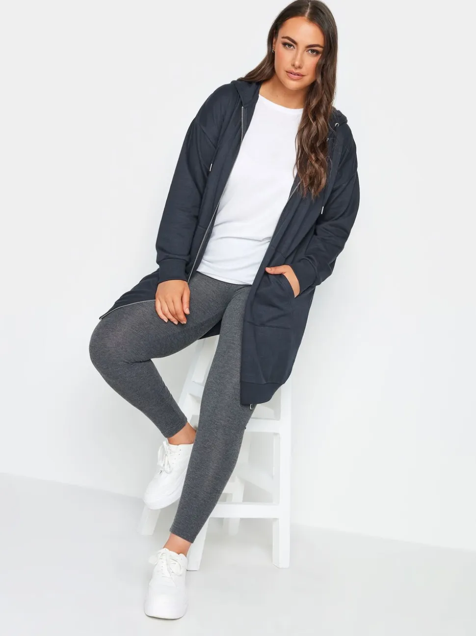 Blauw - Yours - Curve - Lange hoody met rits