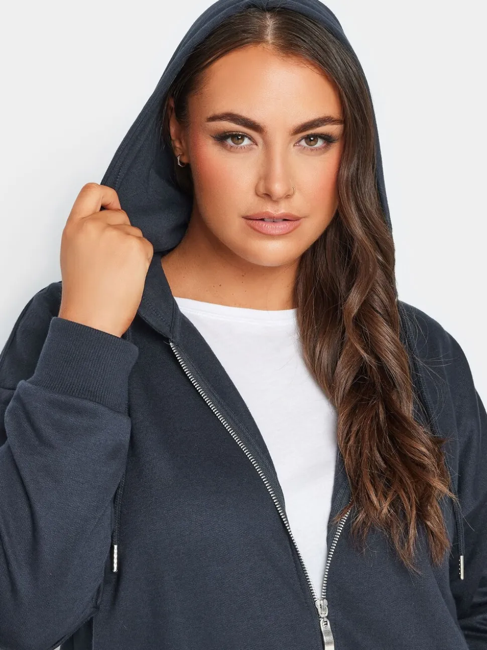 Blauw - Yours - Curve - Lange hoody met rits