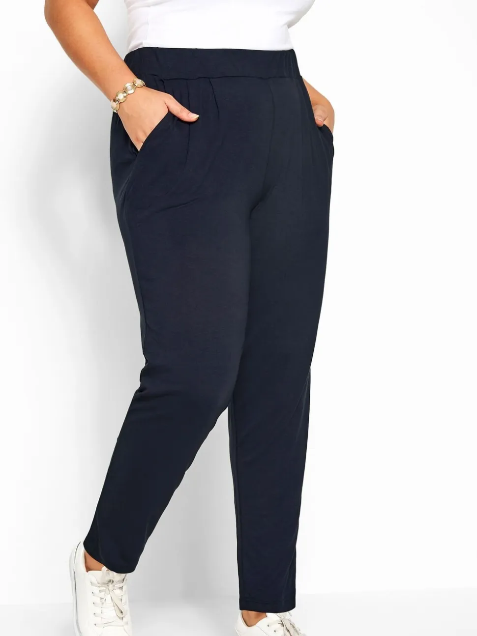 Blauw - Yours Curve - Jersey stretchjoggingbroek met dubbele bandplooi
