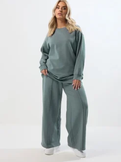 Blauw - Yours Curve Crew Neck Sweatshirt Joggers Set