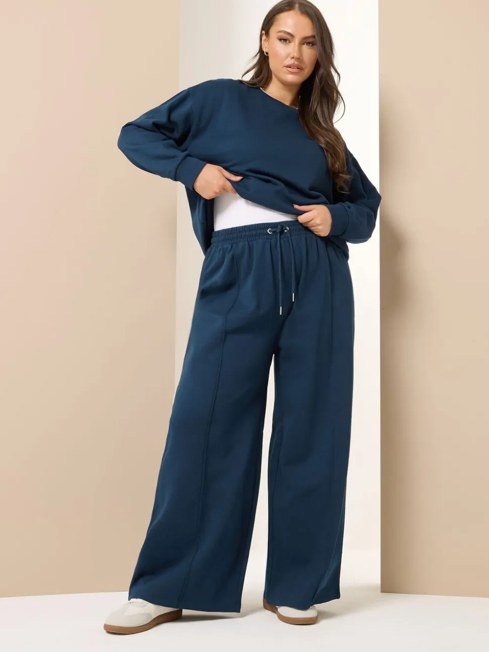 Blauw - Yours Curve joggingbroek met wijde pijpen