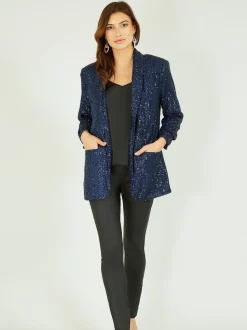 Blauw - Yumi - Blazer met lovertjes en zakken
