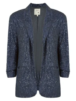 Blauw - Yumi - Blazer met lovertjes en zakken