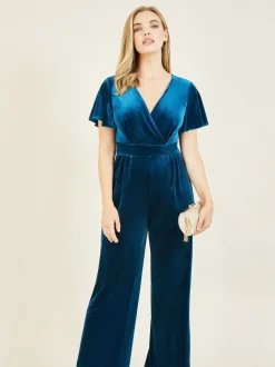 Blauw - Yumi - Jumpsuit met engelenmouwen