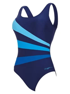 Blauw - Zoggs Sandon badpakken met lage rugzijde, cups van vast schuim en figuurcorrigerende buikband