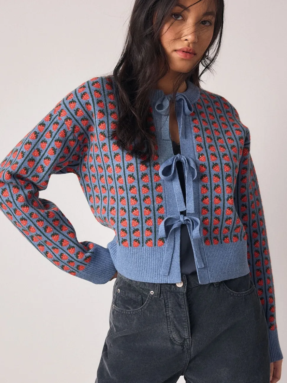 Blauw aardbei - Supersoft Tie Front Knitted Cardigan
