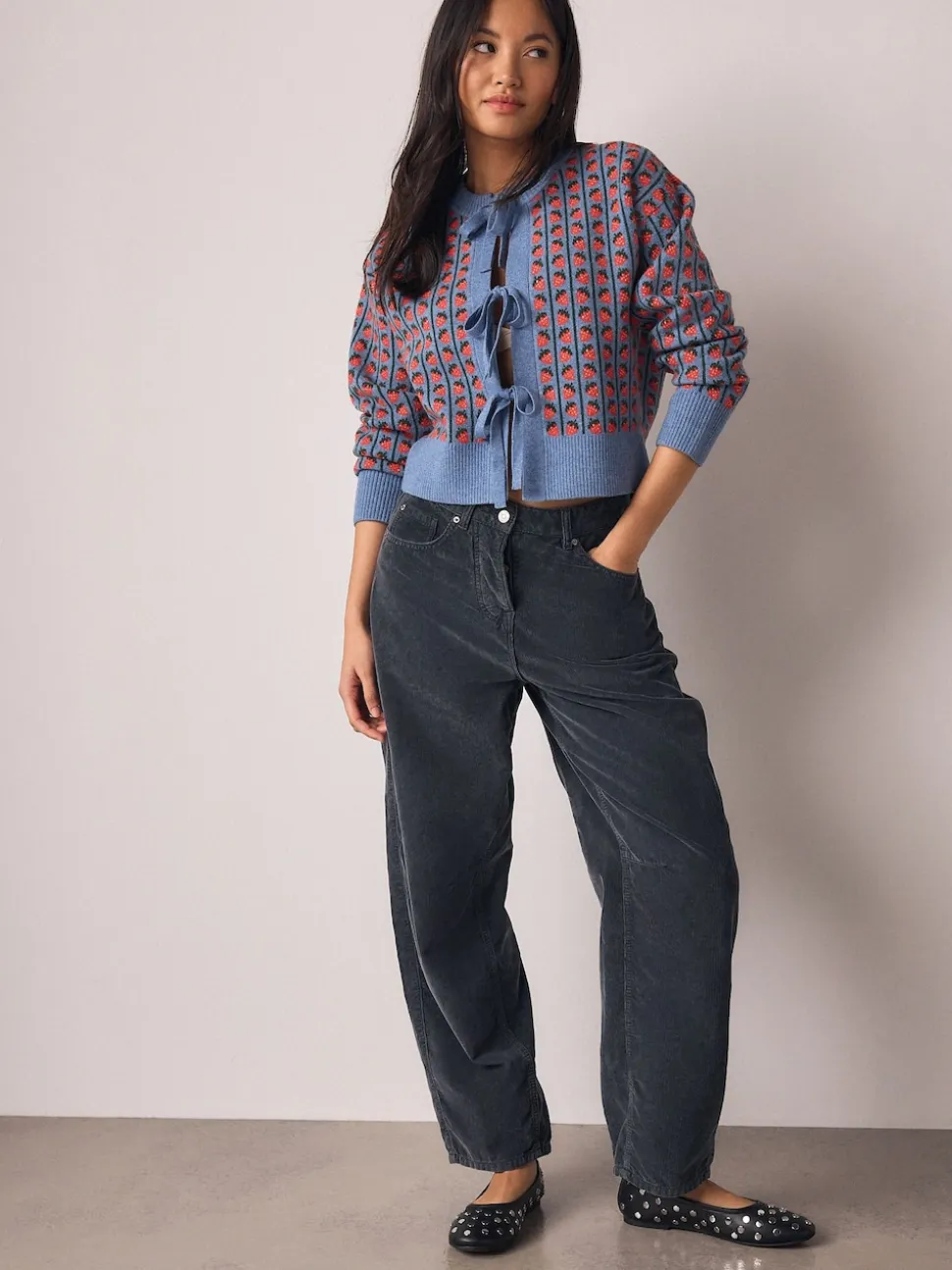 Blauw aardbei - Supersoft Tie Front Knitted Cardigan