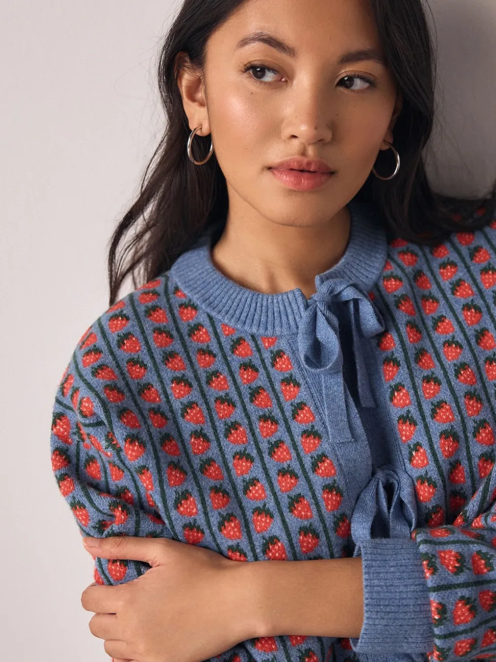 Blauw aardbei - Supersoft Tie Front Knitted Cardigan