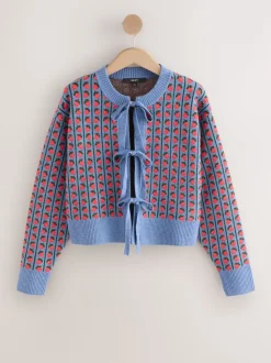 Blauw aardbei - Supersoft Tie Front Knitted Cardigan