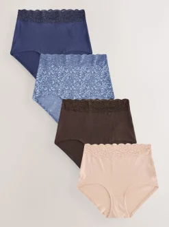 Blauw fijne bloemenprint - Katoenen kanten slipjes 4 stuks