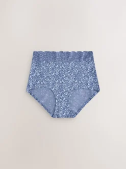 Blauw fijne bloemenprint - Katoenen kanten slipjes 4 stuks
