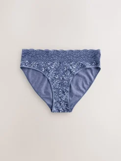 Blauw fijne bloemenprint - Katoenen kanten slipjes 4 stuks