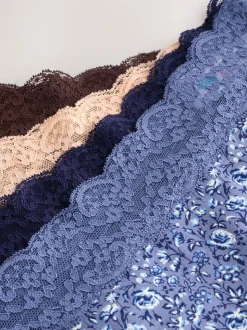 Blauw fijne bloemenprint - Katoenen kanten slipjes 4 stuks