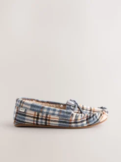 Blauw geruit - Moccasin Brushed Slippers