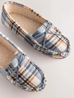 Blauw geruit - Moccasin Brushed Slippers