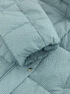 Blauw geruit - Regenbestendige gewatteerde lange jas met capuchon