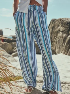 Blauw gestreept - Broek met wijde pijpen en elastische taille