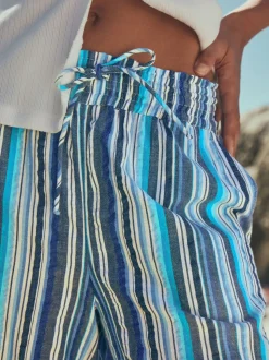 Blauw gestreept - Broek met wijde pijpen en elastische taille