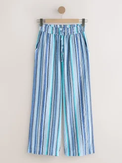Blauw gestreept - Broek met wijde pijpen en elastische taille