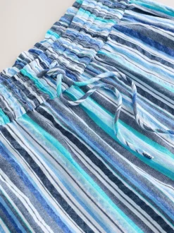 Blauw gestreept - Broek met wijde pijpen en elastische taille
