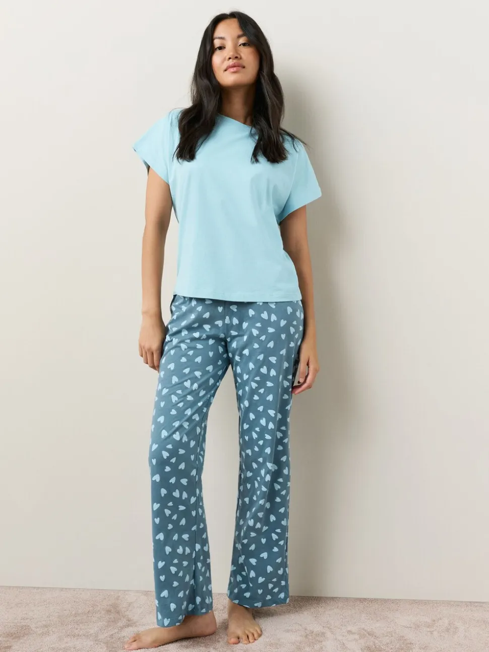 Blauw hart - Pyjama met korte mouwen
