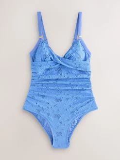 Blauw met broderie - Vormgevend badpak met buikcorrectie