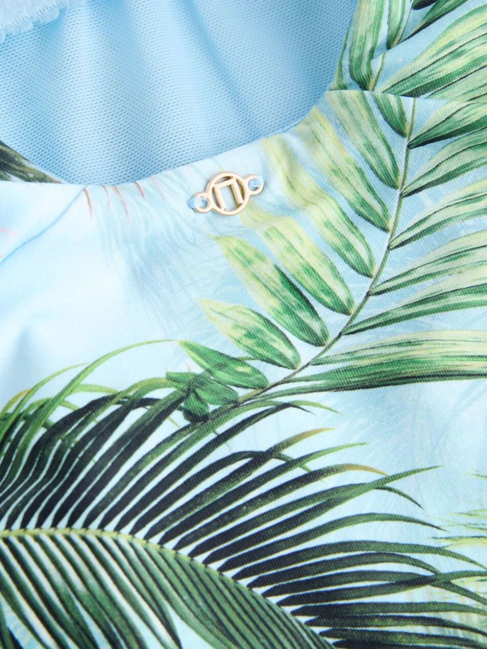 Blauw met jungleprint - Buikbedekkend badpak met ruime ronde hals