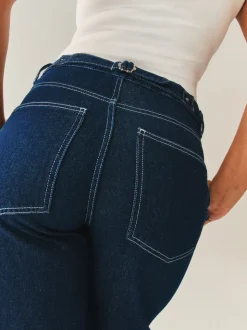 Blauw met wassing - Boyfriend Hourglass Wide Leg Mid Rise Turn Up Jeans