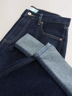 Blauw met wassing - Boyfriend-jeans met omslag