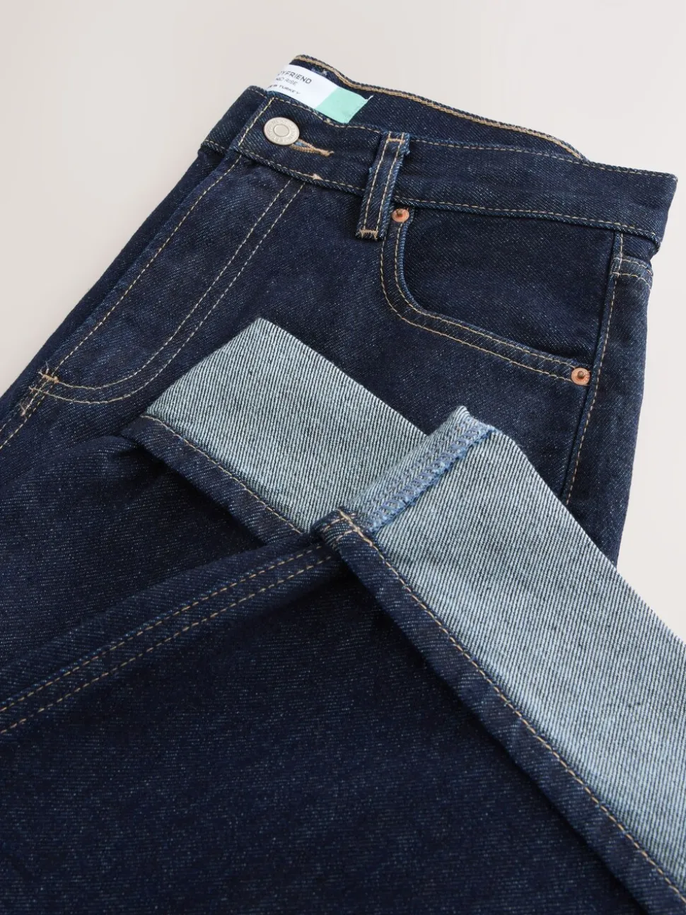 Blauw met wassing - Boyfriend-jeans met omslag